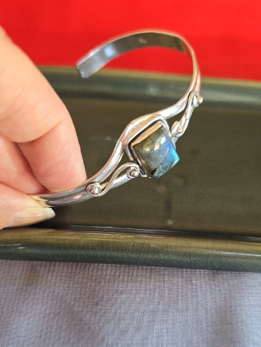 Boho Artisan Sterling Silver 925 Labradorite Cuff Bracelet - Picture 12 of 16